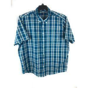George Men's 3XL Short Sleeve Button Up Blue Plaid Cotton Blend Casual Shirt A23